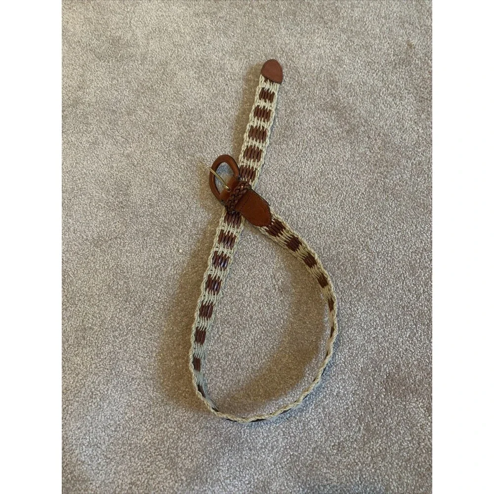 Jute And Braided Leather Belt Tan Brown Women’s Size Medium Made in Turkey